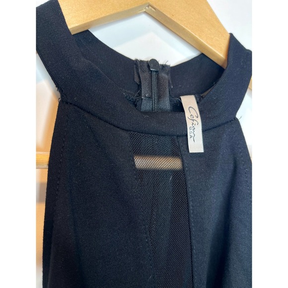 Black Halter Neck Bodycon Dress Mesh Detail Contrast Stripe - Picture 7 of 8